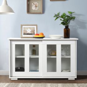 Sideboard Modern White Storage Cabinet with Sliding Doors/Adjustable Shelves