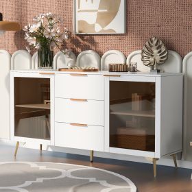 Featured Two-door Storage Cabinet with Three Drawers and Metal Handles , Suitable for Corridors, Entrances, Living rooms, and Bedrooms