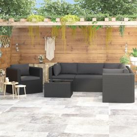 7 Piece Patio Lounge Set with Cushions Poly Rattan Black