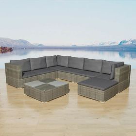 8 Piece Patio Lounge Set with Cushions Poly Rattan Gray