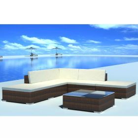 6 Piece Patio Lounge Set with Cushions Poly Rattan Brown