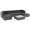 7 Piece Patio Lounge Set with Cushions Poly Rattan Gray