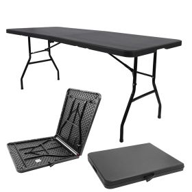 Black Folding Table - 6ft Portable Heavy-Duty Plastic Fold-in-Half Utility Table for Dining and More