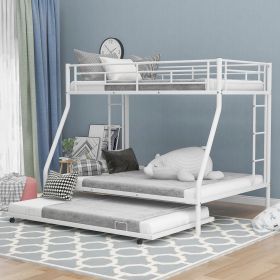 Twin over Full Bed with Sturdy Steel Frame, Bunk Bed with Twin Size Trundle, Two-Side Ladders, White(OLD SKU:MF194424AAK)