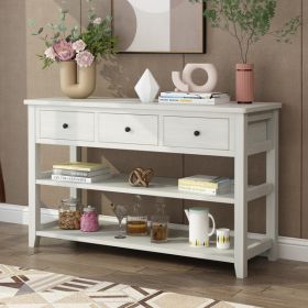 Console Table with Wood Frame and Legs; Sofa Table Entryway Table with 3 Drawers and 2 Open Shelves Antique White