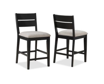 Contemporary 2pc Counter Height Dining Side Chair Upholstered Seat Ladder Back Dark Frame Gray Fabric Upholstery Dining Room Furniture