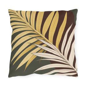 Decorative Outdoor Pillows With Zipper - Set Of 2, Palm Tree Leaves Green Burgundy Background Minimalist Art