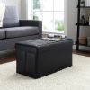 30-inch Collapsible Storage Ottoman, Quilted Black Faux Leather