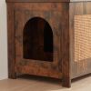 Cat litter box enclosure, cat house with cat scratching post, litter box furniture hidden with removable divider, indoor cat house, end table. Rustic