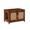 Cat litter box enclosure, cat house with cat scratching post, litter box furniture hidden with removable divider, indoor cat house, end table. Rustic