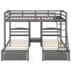 Full over Twin & Twin Bunk Bed,Triple Bunk Bed with Drawers