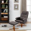 Recliner Chair with Ottoman, Swivel Recliner Chair with Wood Base for Livingroom, Bedroom, Faux Leather Beige,Brown