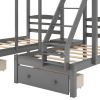 Full over Twin & Twin Bunk Bed,Triple Bunk Bed with Drawers