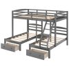 Full over Twin & Twin Bunk Bed,Triple Bunk Bed with Drawers