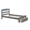 Platform Twin Bed Frame with Storage Drawer and Wood Slat Support No Box Spring Needed, Gray