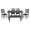 Dining Room Table and Chairs with Bench, Rustic Wood Dining Set, Set of 6 (Gray)