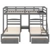 Full over Twin & Twin Bunk Bed,Triple Bunk Bed with Drawers