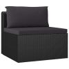 7 Piece Patio Lounge Set with Cushions Poly Rattan Black