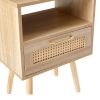 15.75" Rattan End table with Power Outlet & USB Ports , Modern nightstand with drawer and solid wood legs, side table for living room, bedroom