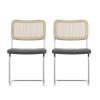 Set of 2, Leather Dining Chair with High-Density Sponge, Rattan Chair for Dining room, Living room, Bedroom, Gray