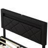 Queen Size Bed Frame with LED Lights, USB Charging Station, Black Textured Paint Bed Frame, Four Bottom Drawers for Stable Storage and Assembly, Black