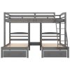 Full over Twin & Twin Bunk Bed,Triple Bunk Bed with Drawers