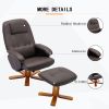 Recliner Chair with Ottoman, Swivel Recliner Chair with Wood Base for Livingroom, Bedroom, Faux Leather Beige,Brown