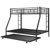 Twin over Full Bed with Sturdy Steel Frame, Bunk Bed with Twin Size Trundle, Two-Side Ladders, Black(OLD SKU:MF194424AAB)