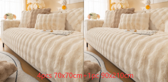 Winter Thickened Rabbit Plush Modern Sofa Cushion (Option: White-Set2)