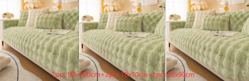 Winter Thickened Rabbit Plush Modern Sofa Cushion (Option: Green-Set1)