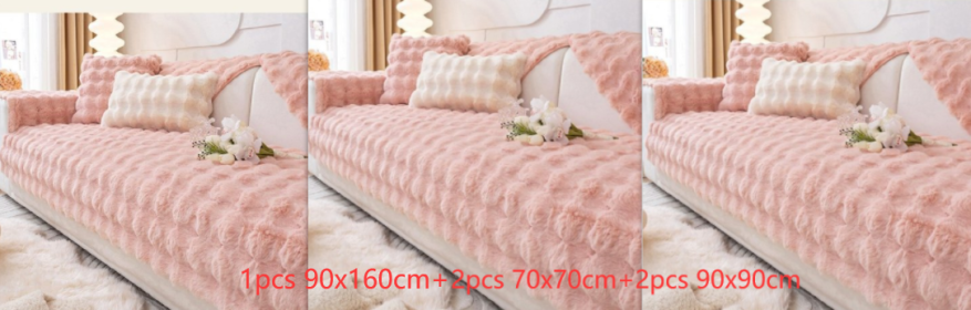 Winter Thickened Rabbit Plush Modern Sofa Cushion (Option: Pink-Set1)