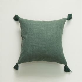 Cotton And Linen Tassel Handmade Pillow Cover (Option: 45x45cm Without Core-Green With Tassel)