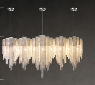 Nordic Luxury Villa Design Tassel Aluminum Chain Living Room Chandelier (Option: Silver-Warm light-110CM)