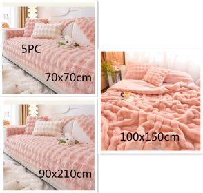 Rabbit Velvet Blanket Thickened Double-sided Fleece Bedroom Cover Blanket (Option: Dehaired Angora Pink set-100x150cm)