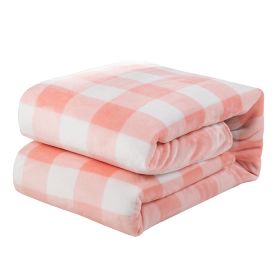 Plaid Flange Blanket Fluff Print Coral (Option: Pink And White Plaid-130x150cm)