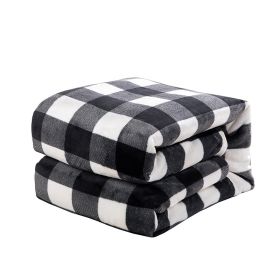 Plaid Flange Blanket Fluff Print Coral (Option: Black And White Plaid-130x150cm)