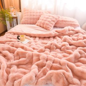 Rabbit Velvet Blanket Thickened Double-sided Fleece Bedroom Cover Blanket (Option: Dehaired Angora Pink-100x150cm)