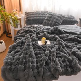 Rabbit Velvet Blanket Thickened Double-sided Fleece Bedroom Cover Blanket (Option: Dehaired Angora Dark Gray-100x150cm)