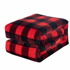 Plaid Flange Blanket Fluff Print Coral (Option: Red And Black Plaid-130x150cm)