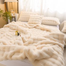 Rabbit Velvet Blanket Thickened Double-sided Fleece Bedroom Cover Blanket (Option: Dehaired Angora Beige-150x200cm)