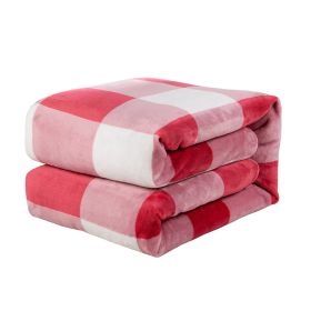 Plaid Flange Blanket Fluff Print Coral (Option: Red And White Plaid-130x150cm)