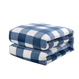 Plaid Flange Blanket Fluff Print Coral (Option: Blue And White Small Checks-130x150cm)