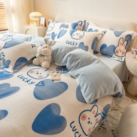 Winter Milk Four-piece Set Thickened Coral Velvet Double-sided (Option: Lucky rabbit-1.2m flat sheet)