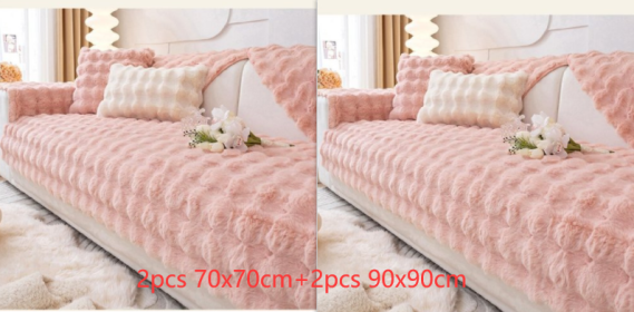 Winter Thickened Rabbit Plush Modern Sofa Cushion (Option: Pink-Set)