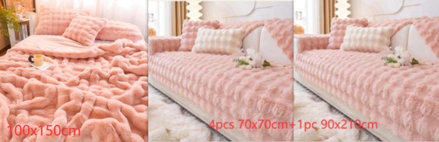 Winter Thickened Rabbit Plush Modern Sofa Cushion (Option: Pink-Set3)