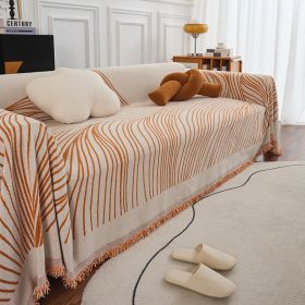 Sofa Cover With Long Chair Home Decoration Tassel Blanket (Option: Line Orange-180x420cm)