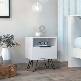 Vienna Nightstand; Shelves; Hairpin Legs (Color: White)