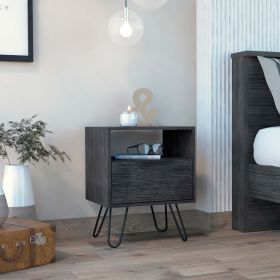 Vienna Nightstand; Shelves; Hairpin Legs (Color: Smokey Oak)