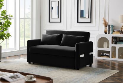 Leisure Loveseat Sofa for Living Room with 2 pillows (Color: Black, Material: Velvet)