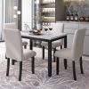 Faux Marble 5-Piece Dining Set Table with 4 Thicken Cushion Dining Chairs Home Furniture, White/Beige+Black